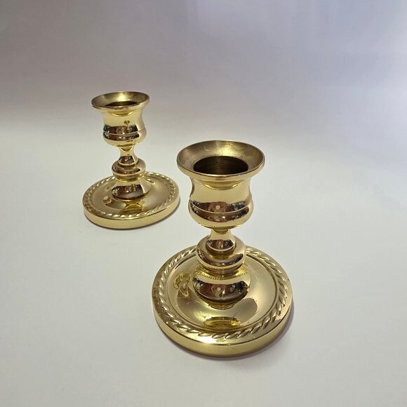 Vintage Baldwin Solid Brass Candlestick Holders, Set of 2, Decorative Rope Base - Picture 6 of 9